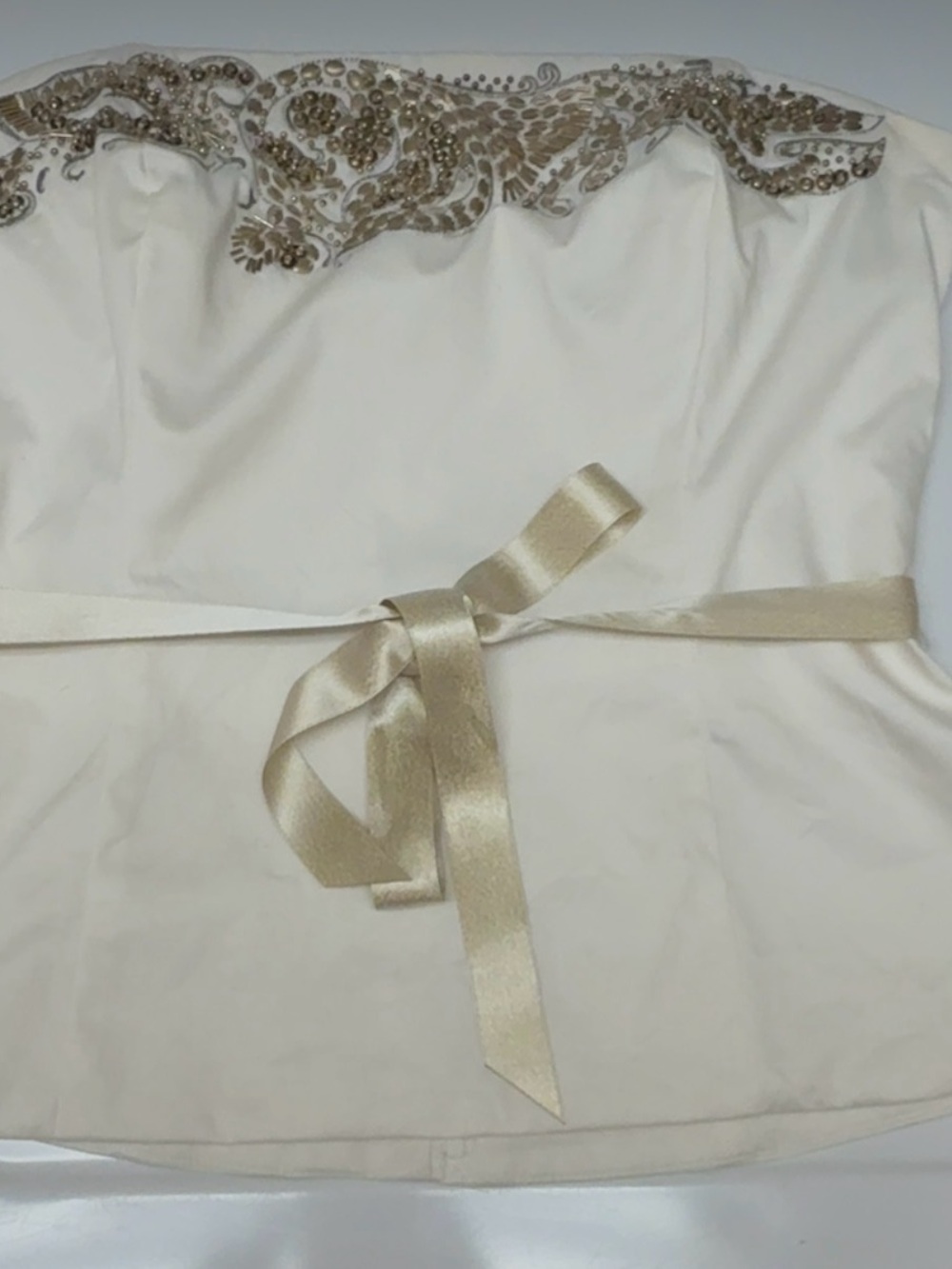 WHBM Tie-Waist Peplum Bustier Top - Cream with beading size 8